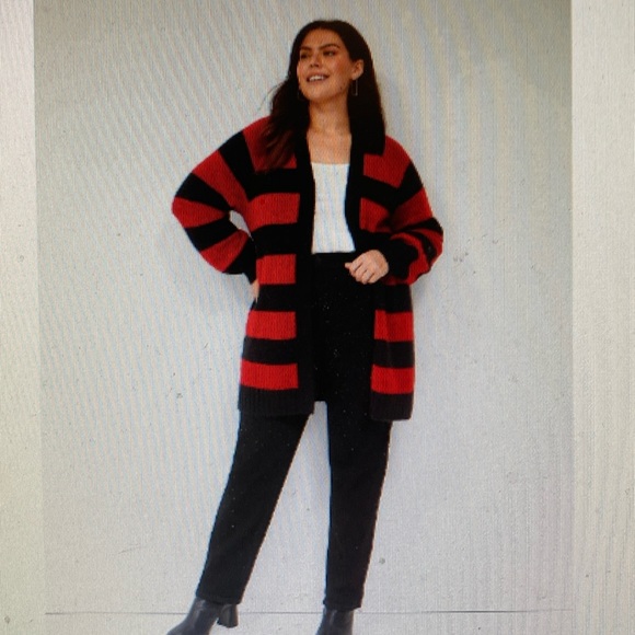 🤩NEW🤩Lane Bryant - Black & Red Stripe Cardigan Sweater /Long Sleeves 26/28 NWT - Picture 2 of 14